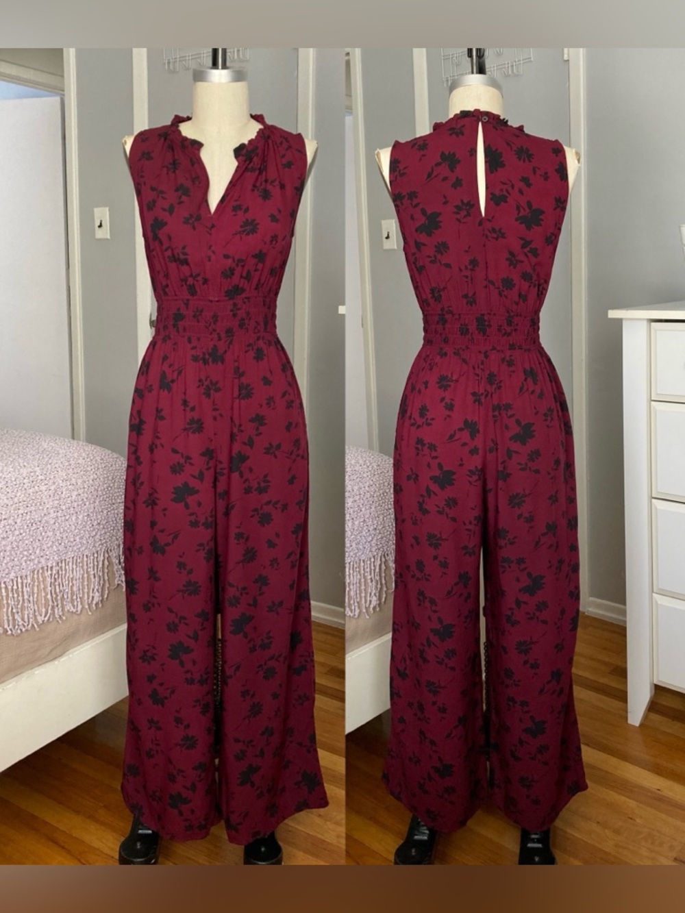 Womens Gap burgundy / black floral jumpsuit in size S
